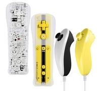 Leikurvo 2er Set Wii-Fernbedienung Gamecontroller, WiiController Remote mit Nunchuck Controller für Wii Vernbedinung Remote Plus Ersatz Kontroller Jostick Game Handle für WiiU Konsole(Schwarz+Gelb)