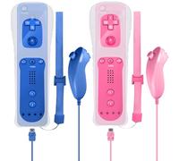 Leikurvo 2er Set Wii-Fernbedienung Gamecontroller, WiiController Remote mit Nunchuck Controller für Wii Vernbedinung Remote Plus Ersatz Kontroller Jostick Game Handle für WiiU Konsole(Blau+Rosa)