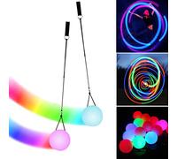 Leikurvo LED Poi Balls, 2 Pieces, Adjustable Double Loop Lines, 8 x 8 cm, Multi-colored, Recreation Ball, for Music Festivals, Parties, Ages 3+