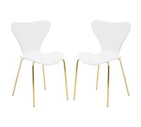 leila white plastic dining chairs with gold metal legs in a pair