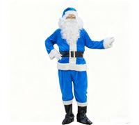 Leilaohu 7 PCS Santa Costume Men Blue Santa Claus Costume Velvet Suit Outfit Xmas Santa Holiday Party Cosplay Santa Dress Up Costumes 7p,XL