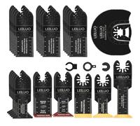 LEILUO 32 Pcs Titanium Multitool Blade Kits for Wood Nails Drywall Japanese Tooth Multi Tool Blades Universal Oscillating Saw Accessories with Storage Bag Compatible with DeWalt Makita Dremel and More