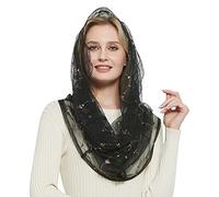 Orthodox Veil Head Covering with Embroidered Flowers Catholic Chapel Mantilla veil V50, Black Wrap, One Size