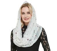 Leimandy Orthodox Veil Head Covering with Embroidered Flowers Catholic Chapel Mantilla veil V50, Ivory Wrap, One Size