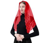 Leimandy Triangle Chapel Veil Red Veil Catholic Church Veil for Women Red Catholic Lace Chapel Veils Mass Veil with Dots V98, Red, One Size