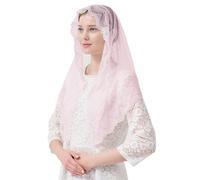 Leimandy Triangle Mantilla Veil Pink Vintage Lace veil Vintage Catholic Lace Chapel Veils Pink Veil Christian V98, Pink, One size