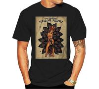 LEIMANZHE Rum Inspired Sailor Jerry Rum Tattoo Lady Peacock Tshirt T Shirt Mens 0234 Printed Tee Shirt Size XL Black