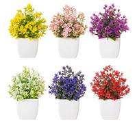 LEIMEND 6 Pcs Small Artificial Flower Pot Artificial Plants Indoor Artificial Plants Outdoor in Pot Grave Planter Artificial Pots Fake Plants for Home Desktop Decoration Garden Decoration