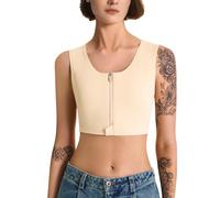 LEINIDINA Chest Binder Transgender Tomboy FTM Binder Trans with Front Zipper Elastic LGBT Binder Bra Tank Top, Beige, Medium