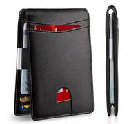 Leinoupt Mens Slim Wallet gifts for men with Money Clip 12 Card Slots ID Window RFID Blocking Holder Minimalist Small Leather Bifold Men's Front Pocket Wallet Gift Box mens gifts, black, Slim
