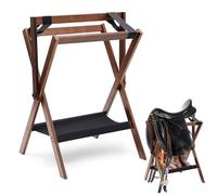 Leinuosen 1 Pack Pine Wood Saddle Rack Portable Folding Horse Saddle Stand 20" L x 17" W x 30" H Storage Pad Rack Blanket Display Holder for English Western Horse Gear Tack Organizers (Vintage Brown)