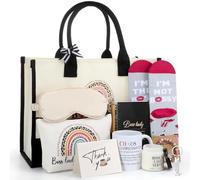 Leinuosen 12 Pcs Boss Gifts Set for Women Trapezoid Grocery Canvas Tote Bag with Handle Makeup Bag Mug Scented Candle Novelty Socks for Boss Day Gift Basket Stuffer Supplies