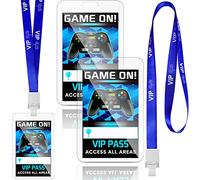 Leinuosen 16 Pieces Blue Video Game VIP Pass Holder Tickets Set Video Game Ticket Holder Gamer Party VIP Pass Lanyards for Birthday Party Supplies Favors