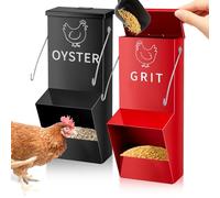 Leinuosen 2 Pack Metal Chicken Oyster Shell and Grit Feeder with Lid and Hook Hanging Mountable Chicken Feeder Trough Automatic Gravity Poultry Coop Accessories Water Dispenser for Chicks, Ducks, Hens