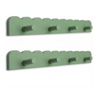 Leinuosen 2 Pack Scalloped Coat Rack Wall Mount Cute for Kids, 16" 8 Hooks | Green Nursery Wall Hook Wood Backpack Hanger for Toddler Kids Clothes Hat Towel Key Bathroom Classroom Playroom Nursery Decor