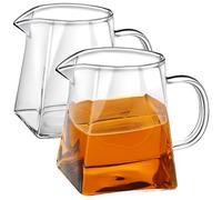 Leinuosen 2 Pcs Glass Pitcher Elegant Shaped Glass Tea Pitcher Coffee Milk Creamer Pitchers Creative Milk Frothing Pitchers Frother Cup Creamer Jug(350 ml,Square Style)