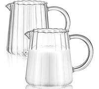 Leinuosen 2 Pcs Small Glass Creamer Pitcher with Spout Milk Frothing Pitcher Elegant Shaped Glass Coffee Tea Milk Creamer Jug Creative Frother Cup (wave Style, 250 Ml)