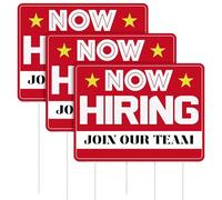 Leinuosen 3 Pcs Now Hiring Sign with Stake 12 x 16 Inches Double Sided Plastic Signs Help Wanted Sign for Business Stores Yards Outdoor Indoor Roadside