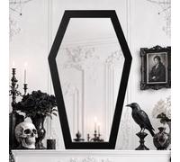 Leinuosen 30"x18" Large Gothic Coffin Mirror Full Length Black Wall Mounted Coffin Shaped Cool Mirror for Bedroom Living Room Halloween Decor Witch Decor