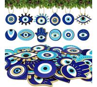 Leinuosen 36 Pieces Blue Evil Eye Decor for Christmas Tree Nazar Turkish Evil Eye Good Luck Hanging Wooden Ornaments for Holiday Home Craft Decoration