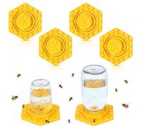 Leinuosen 4 Pcs Bee Feeder for Regular and Wide Mouth Mason Jar Bee Watering Station for Garden, Sugar Water Feeder Yellow Silicone Hive Drinker for Beekeeping Outside