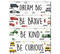 Leinuosen 4 Pieces Vehicle Kids Room Wall Decor Car Trucks Decor Car Themed Room Decor Boy Wall Decor Wooden Hanging Wall Plaques Inspirational Wooden Sign for Boys Kids Bedroom Nursery Playroom Decor