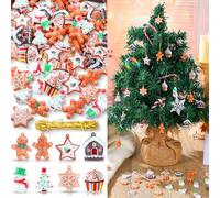 Leinuosen 48 Pcs Christmas Gingerbread Man Mini Ornaments Gingerbread Cookies Ornaments Christmas Miniatures for Crafts Mini Tree Small Xmas Tree Cookies Resin Miniatures for Craft Xmas Decor