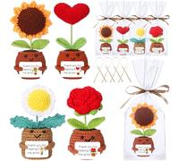 Leinuosen 4pcs Thank You Gift Positive Knit Pot Crochet Sunflower Thank You for Helping Me Grow Handmade Gift with Ribbon Bag for Teacher Mother Leader Father Sister Appreciation(Cute)