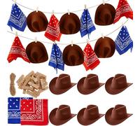 Leinuosen 53 Pcs Western Cowboy Party Decorations Cowboy Hats with Paisley Bandanas Clips Rope DIY Western Party Banner for Adults Birthday Home Farmhouse Country Theme Supplies Decor