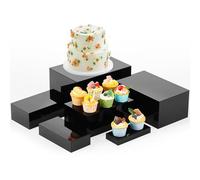 Leinuosen 6 Pcs Buffet Risers, Food Risers for Buffet Table Acrylic Cube Display Nesting Risers with Hollow Bottom Display Stand Shelf(Black,7''x3'',8''x4'',9''x5'',10''x6'',11''x7'',12''x8'')