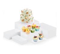 Leinuosen 6 Pcs Large Buffet Risers, 7 to 12 Inch Catering Dessert Table Risers Food Decorative Stands with hollow bottom for Catering Supplies, Party(White, Rectangle)