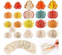 Leinuosen 72 Pcs DIY 3D Fall Pumpkin Wood Crafts to Paint 5 Inch 8 Inch Unfinished Wooden Slices Pumpkin Cutouts Sign Table Centerpieces for Thanksgiving Halloween Kitchen Tiered Tray Decor (Hollow)