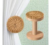 Leinuosen Boho Curtain Holdbacks Rattan Tiebacks Pack of 2 Curtain Holdbacks for Curtains Wall Mounted Wooden Drapery Hook for Door Window Treatment Sheer and Blackout Panels