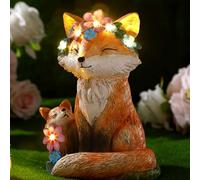 Leinuosen Fox Statue with Solar Power Light for Garden Decor Lighted Resin Fox Gifts for Women Mom Grandma Outdoor Animal Garden Statue Patio Porch Yard Lawn Courtyard Backyard Indoor Shelf Decoration