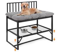 Leinuosen Height Adjustable Beside Dog Bed with Storage Shelf, 44"x39"x28" Heavy Duty Metal Dog Bed Frame for Large Dogs, Beside Pet Bunk with Large Removable Cushion, Up to 300 Lbs