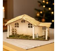 Leinuosen Nativity Stable Crèche Nativity Scene Manger with Ladder Straw Roof and Floor Religious Christmas Wooden Decor Rustic Xmas Wood Stable Set for Home Desk Indoor Collectable Christians Gift