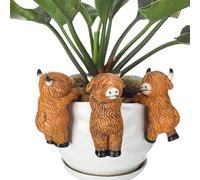 Leinuosen Set of 3 Highland Cow Plant Pot Hangers Three Designs Cute Highland Cow Figurines Planter Country Farmhouse Decorations for Pots Resin Hanging Rustic Statue Outdoor Decor Fence Ornaments