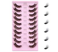 Leipple Half Lashes Natural Look Cat Eye False Eyelashes Wispy Fluffy Clear Band Fake Lashes Soft Reusable 10 Pairs Pack(1002)