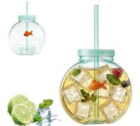 Leipsychic 1200ml Fish Bowl Tumbler with Straw and Lid, Unbreakable Plastic Fishbowl Drink Cups with Floating Goldfish, Novelty Cocktail Fish Bowl Bottles for Summer Beach Parties & Centerpieces