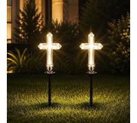 Leipsychic 2 PCS Solar Cross Garden Stake Lights, 19 in Outdoor Waterproof Solar Crosses, Warm White/7 Color Changing LED Pathway Light for Lawn Garden Yard & Memorial Decoration (Warm Light*2PCS)