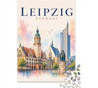 Leipzig Germany Cityscape with Bach Statue Jigsaw Puzzle, 1000 Piece