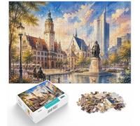 Leipzig Germany Cityscape with Bach Statue Jigsaw Puzzle, 1000 Piece