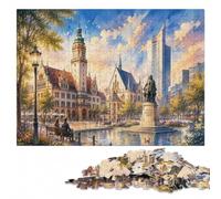Leipzig Germany Cityscape with Bach Statue Jigsaw Puzzle, 1000 Pieces | For adults: Jigsaw Puzzle: tabletop puzzling for hands-on indoor leisure alone or together.