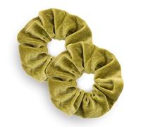 Leirinik Velvet Scrunchie Light Olive Pack of 2 - 14 cm - High-Quality Hair Scrunchie Made of 100% Polyester - Velvet Look for Women and Girls - All Hair Types - Gentle on Hair