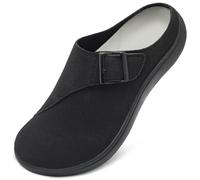 LeIsfIt clogs woman wide adjustable suede slip on wide potato shoes, Black/White, 6.5 UK