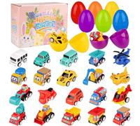 Leismy 20 PCS Easter Eggs Basket Stuffers with Pull Back Construction Truck Engineering Vehicles Bus Helicopter Large Easter Suprise Egg for Birthday Class Party Favors(Not Pre-filled)