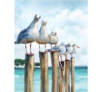 Leisouu DIY Paint by Numbers Kit for Adults Seagull Blue Sea Realistic Acrylic Oil Painting Drawing Craft Work Set with Brushes (40x50cm) No Frame
