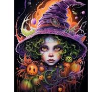 Leisouu Paint by Number Gril Portrait with Wizard Hat DIY Painting On Canvas with Brushes Acrylic Paints Pumpkin Halloween Hocus Pocus Paint by Numbers for Adults Beginner Frameless(40x50cm)