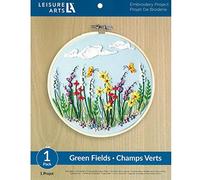 Leisure Arts Embroidery Kit Green Fields - Wall Art - Room Decoration - Printed Fabric - Hoop - 8 inch
