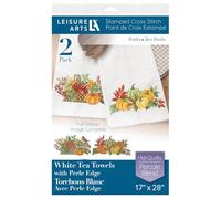 LEISURE ARTS Stamped Embroidery Tea Towels - 2 Pack Fruits Designs 17”x28” | Beginner Hand Embroidery Kit for Adults | Perle Edge Cotton Blend Towels w/DMC, Anchor & Coats Floss Guide